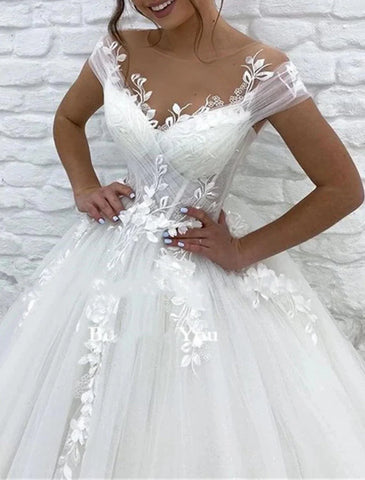 Formelle Brautkleider Ballkleid V-Ausschnitt Flügelärmel Kapelle Schleppe Spitze Brautkleider mit Applikationen
