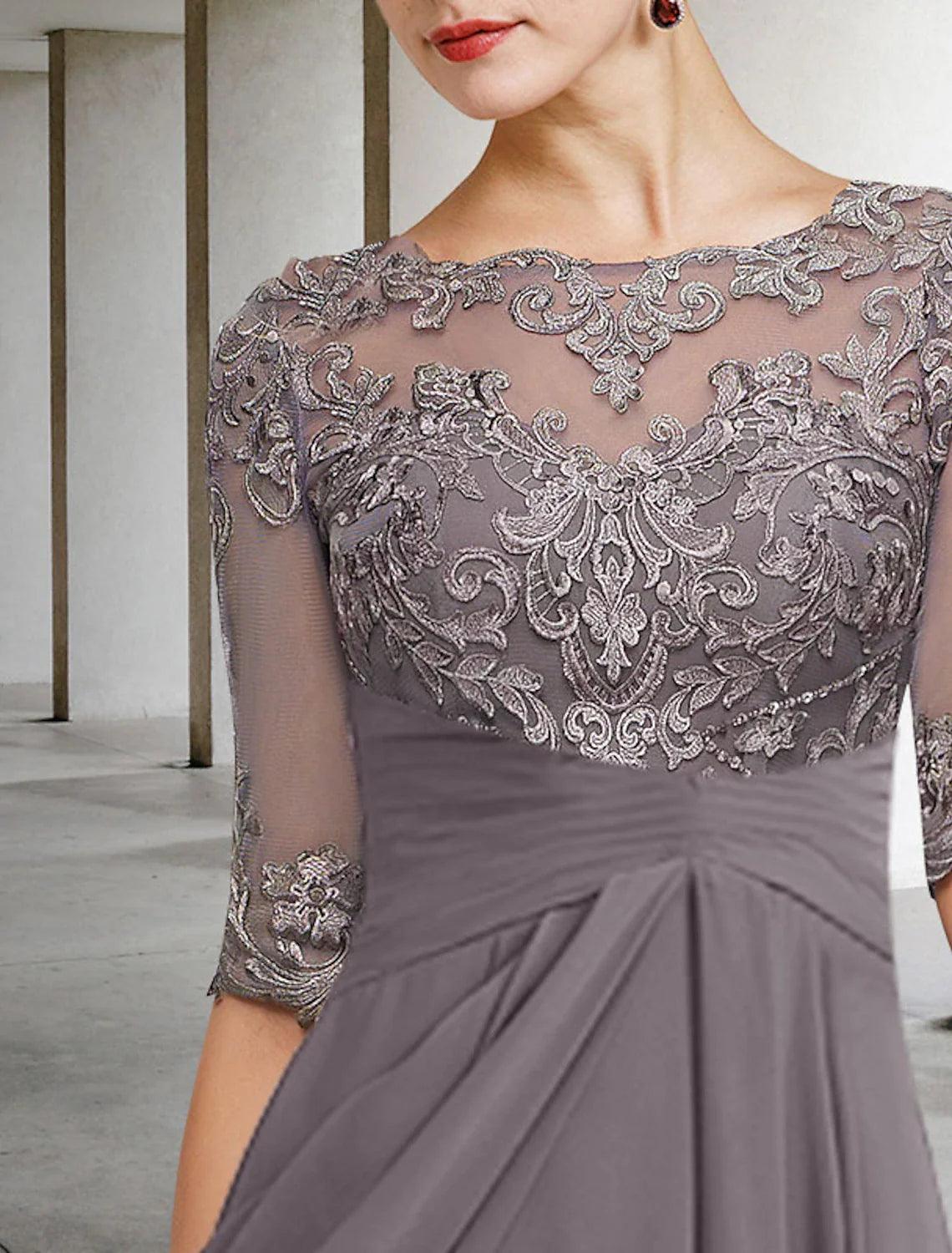 Mother of the Bride Dress Wedding Guest Elegant Plus Size High Low V Neck Asymmetrical Ankle Length Chiffon Lace Half Sleeve with Beading