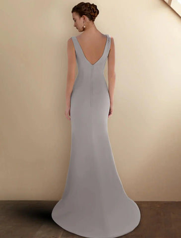 Meerjungfrau/Trompete Kleid für die Brautmutter, elegant, mit Rundhalsausschnitt, Sweep/Pinselzug, ärmelloses Stretch-Chiffon, kurzes Jackenkleid mit Applikationen
