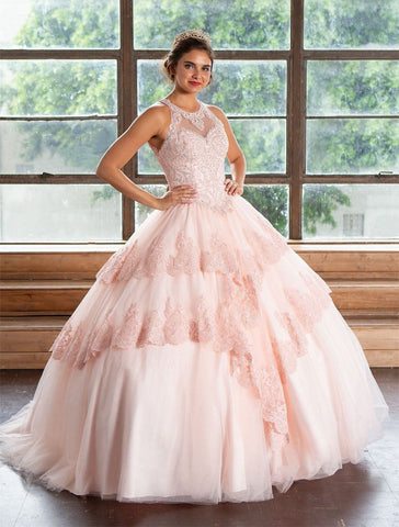 Quinceanera-Kleid mit Spitzenapplikation von Calla KY75208
