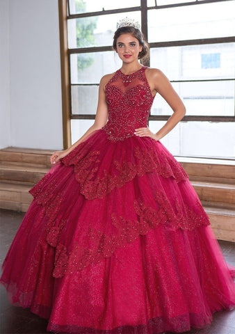Quinceanera-Kleid mit Spitzenapplikation von Calla KY75208