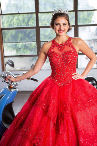 Quinceanera-Kleid mit Spitzenapplikation von Calla KY75208