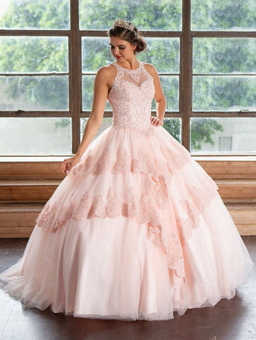 Quinceanera-Kleid mit Spitzenapplikation von Calla KY75208