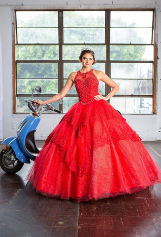 Quinceanera-Kleid mit Spitzenapplikation von Calla KY75208
