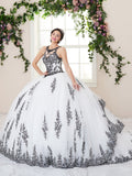Robe de Quinceañera à Illusion et Appliqués de Dentelle par House of Wu 26959