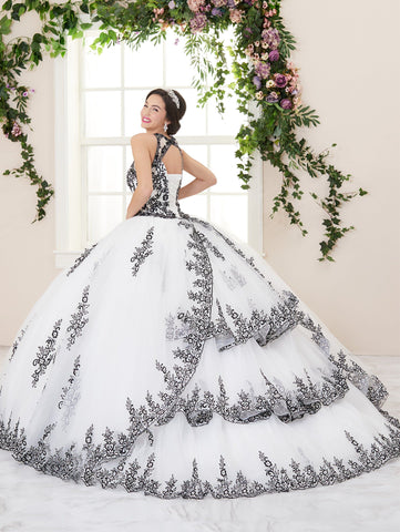 Vestido de quinceanera com aplicações de renda e ilusão da House of Wu 26959