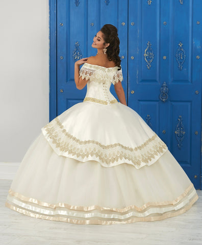 Schulterfreies Kleid mit Spitzenapplikation von House of Wu LA Glitter 24046