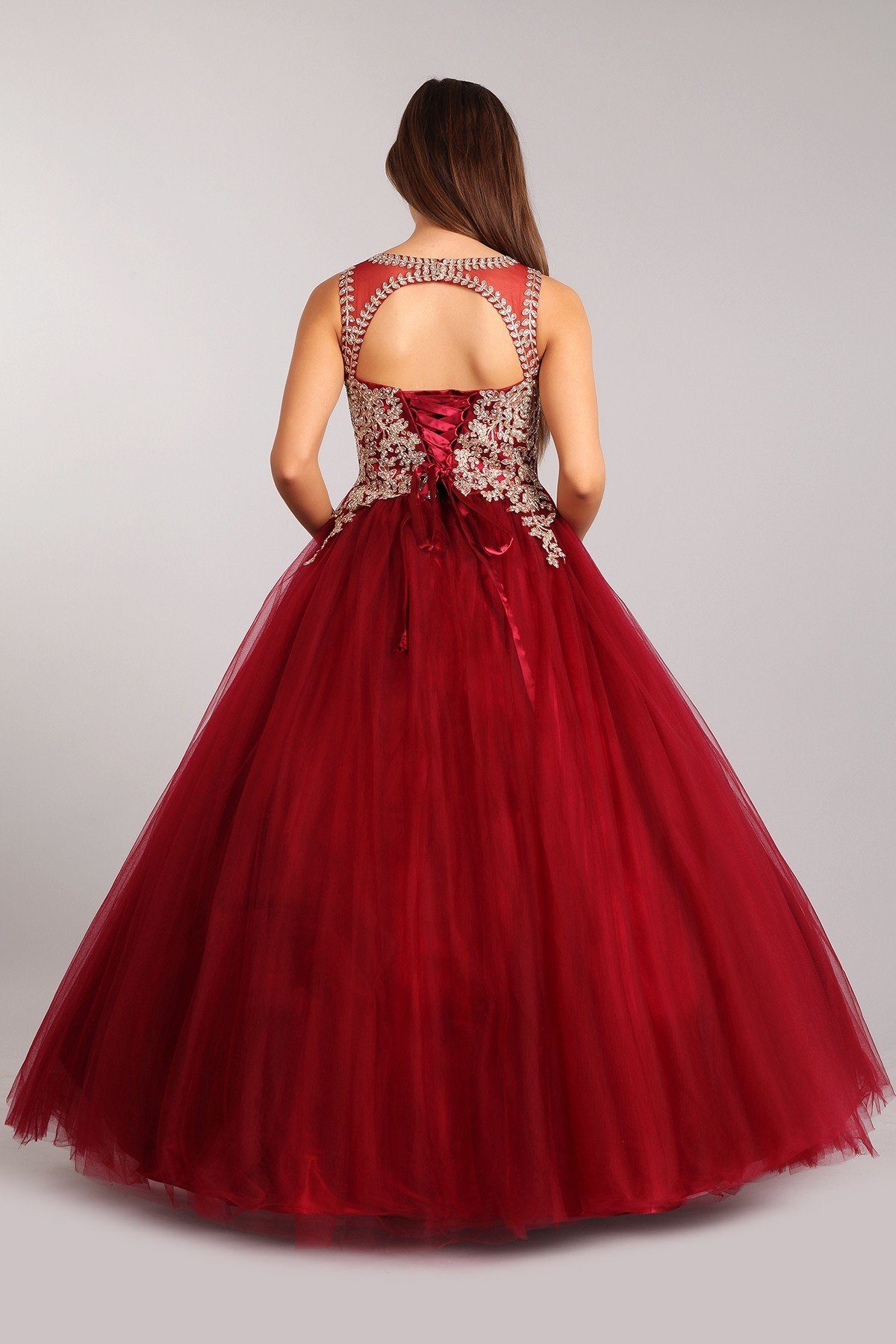 Lace Applique Sleeveless Ball Gown by Cinderella Couture 5041