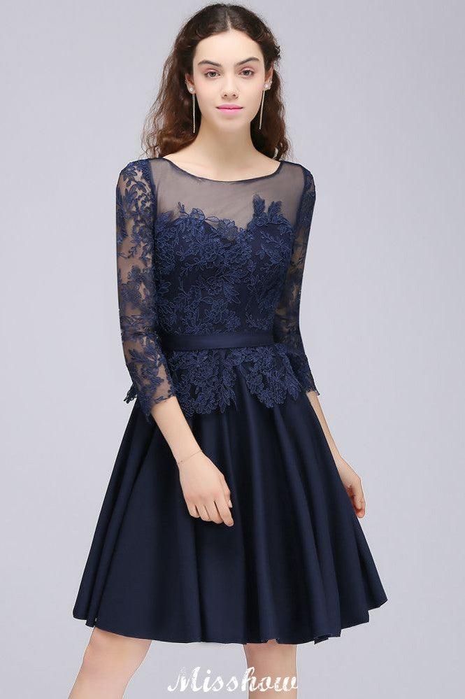 Lace Appliques 3/4 Sleeves Short Bridesmaid Dresses Daily Casual Dress