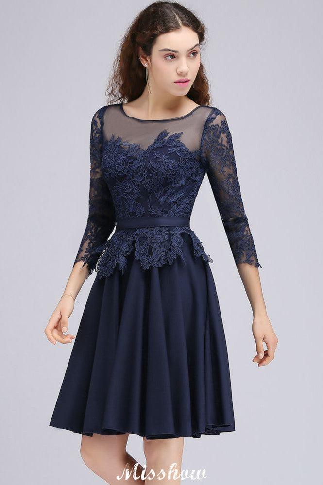 Lace Appliques 3/4 Sleeves Short Bridesmaid Dresses Daily Casual Dress