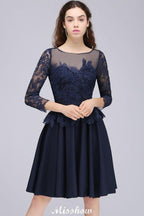 Lace Appliques 3/4 Sleeves Short Bridesmaid Dresses Daily Casual Dress