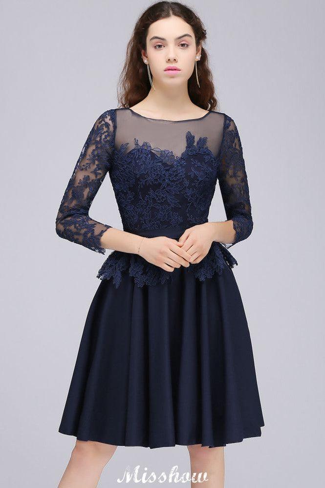 Lace Appliques 3/4 Sleeves Short Bridesmaid Dresses Daily Casual Dress