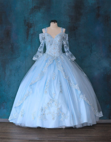 Quinceanera-Kleid mit Spitzen-Glockenärmeln von Calla KY70029