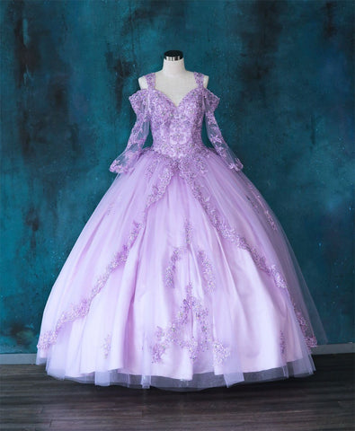 Quinceanera-Kleid mit Spitzen-Glockenärmeln von Calla KY70029