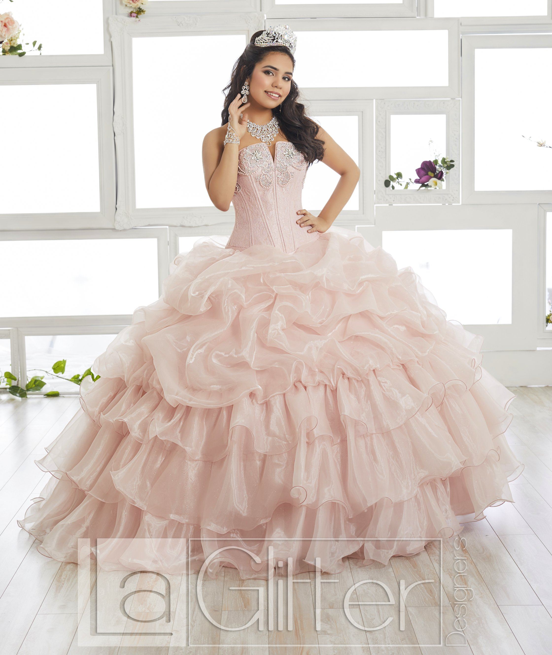 Lace Bodice Strapless Dress by House of Wu LA Glitter 24014