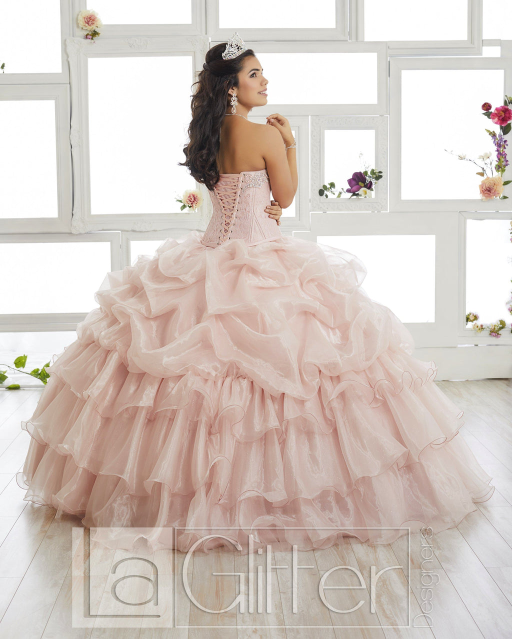 Lace Bodice Strapless Dress by House of Wu LA Glitter 24014