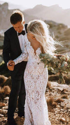 Spitze Rustikale Hochzeitskleider Langarm Meerjungfrau Hochzeitskleid