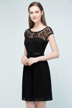 Lace Top Chiffon A-line Short Scoop Bridesmaid Dresses