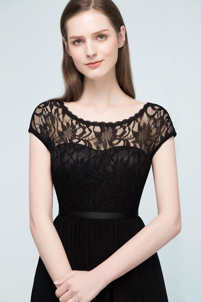 Lace Top Chiffon A-line Short Scoop Bridesmaid Dresses