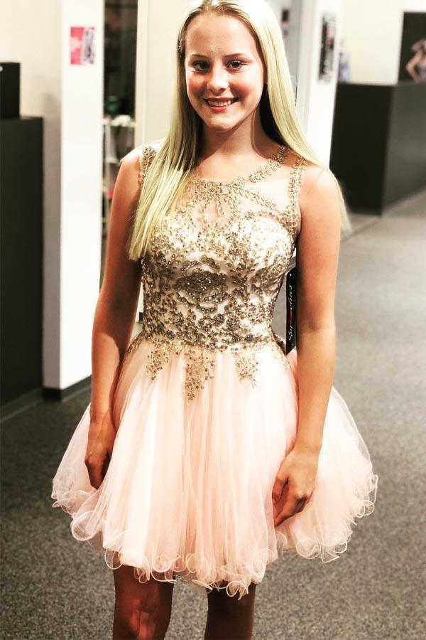 Schnürung Perlen Kreuzrücken Kurzes Ballkleid Homecoming-Kleid PD306