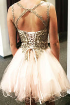 Schnürung Perlen Kreuzrücken Kurzes Ballkleid Homecoming-Kleid PD306