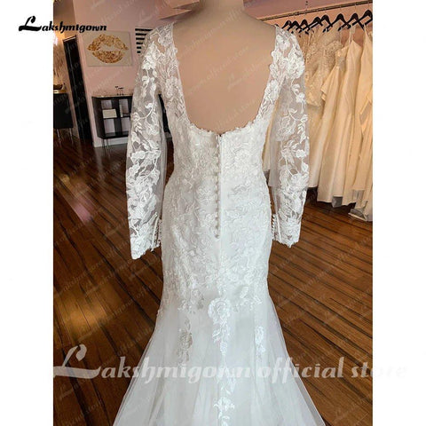 Lakshmigow Langen Ärmeln Spitze Meerjungfrau Hochzeit Kleid 2025 Trouwjurken Vintage Schatz Boho Hochzeit Kleider Vestidos de Nova 