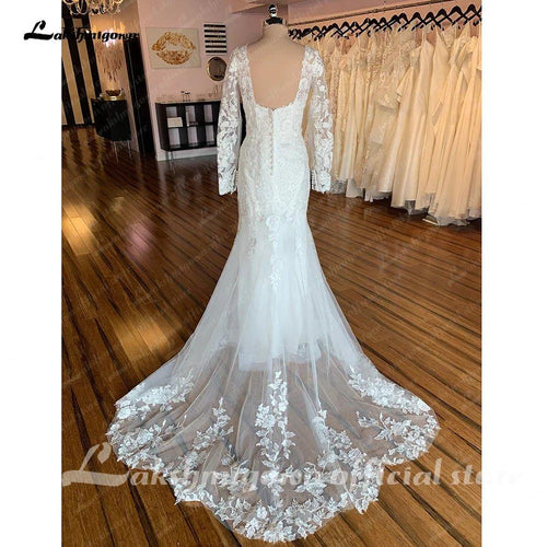 Lakshmigow Abito da Sposa Mermaid con Maniche Lunghe e Pizzo 2025 Trouwjurken Vintage Scollatura a Cuore Abiti da Sposa Boho Vestidos de Nova