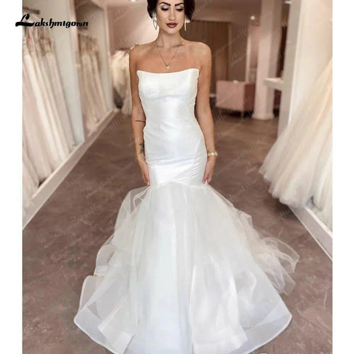 Lakshmigown Abito da Sposa Senza Spalline Sirena in Organza Boho 2025 Avorio Chiaro Con Piega a Cannuccia Abiti da Sposa da Spiaggia vestidos para mujer