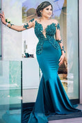 Dernière Robe de Bal Longue Sirène en Satin à Manches avec Bijoux