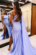 Mermaid Beaded One Shoulder Flutter Sequins Long Evening Dress with Slit