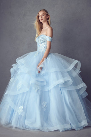 Mehrlagiges, schulterfreies Glitzer-Ballkleid von Juliet 1432