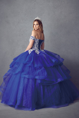 Mehrlagiges, schulterfreies Glitzer-Ballkleid von Juliet 1432