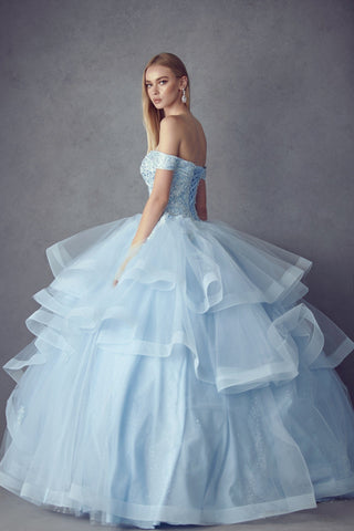 Mehrlagiges, schulterfreies Glitzer-Ballkleid von Juliet 1432