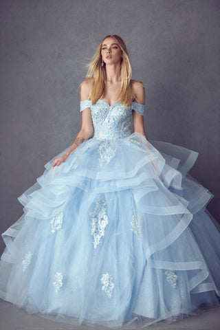 Mehrlagiges, schulterfreies Glitzer-Ballkleid von Juliet 1432