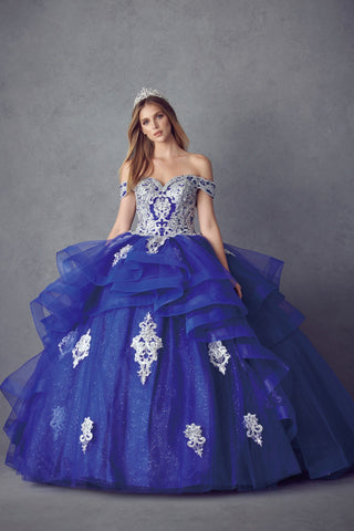 Mehrlagiges, schulterfreies Glitzer-Ballkleid von Juliet 1432