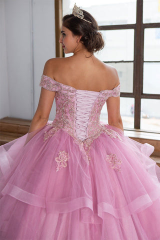 Mehrlagiges schulterfreies Quinceanera-Kleid von Calla KY018383