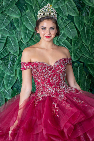 Mehrlagiges schulterfreies Quinceanera-Kleid von Calla KY018383