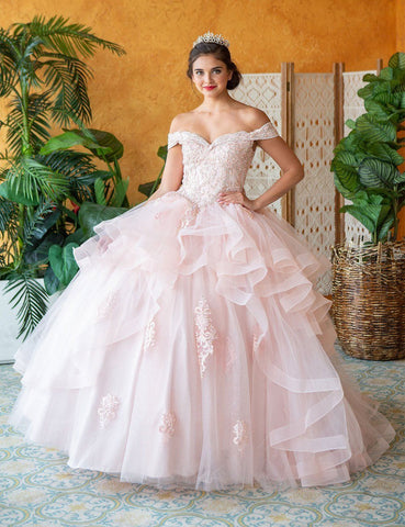 Mehrlagiges schulterfreies Quinceanera-Kleid von Calla KY018383