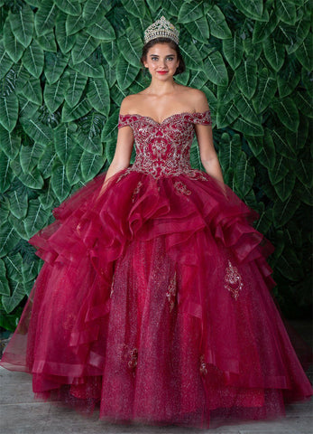 Mehrlagiges schulterfreies Quinceanera-Kleid von Calla KY018383