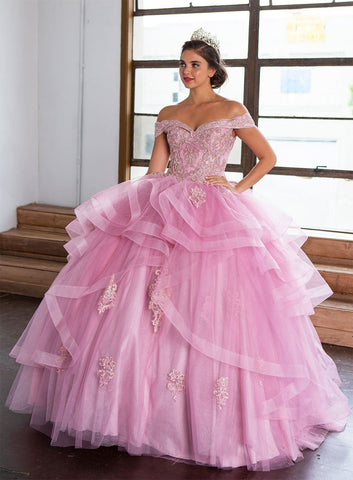 Mehrlagiges schulterfreies Quinceanera-Kleid von Calla KY018383