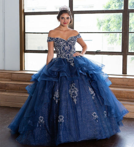 Mehrlagiges schulterfreies Quinceanera-Kleid von Calla KY018383