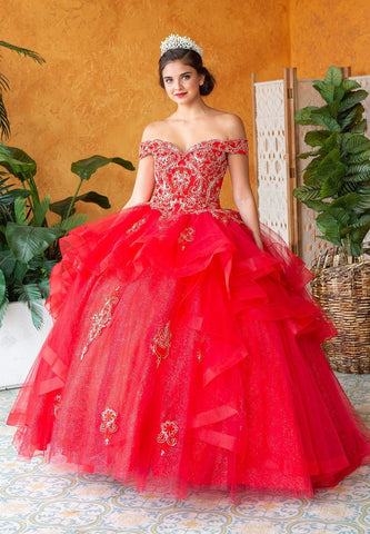 Mehrlagiges schulterfreies Quinceanera-Kleid von Calla KY018383