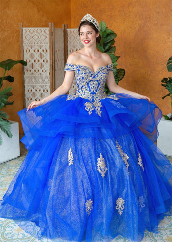 Mehrlagiges schulterfreies Quinceanera-Kleid von Calla KY018383