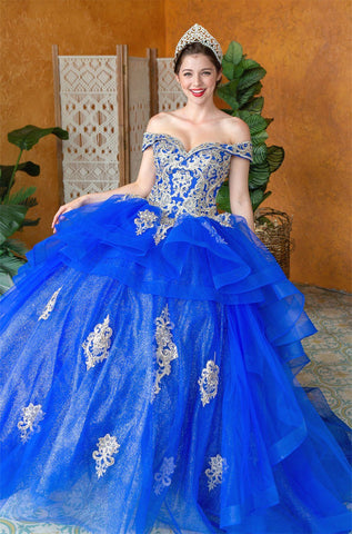 Mehrlagiges schulterfreies Quinceanera-Kleid von Calla KY018383
