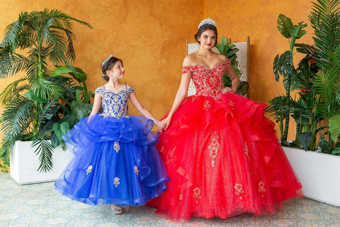 Mehrlagiges schulterfreies Quinceanera-Kleid von Calla KY018383