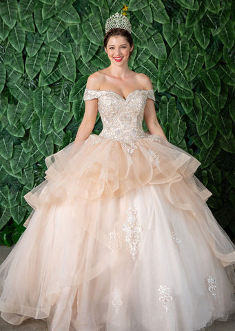 Mehrlagiges schulterfreies Quinceanera-Kleid von Calla KY018383