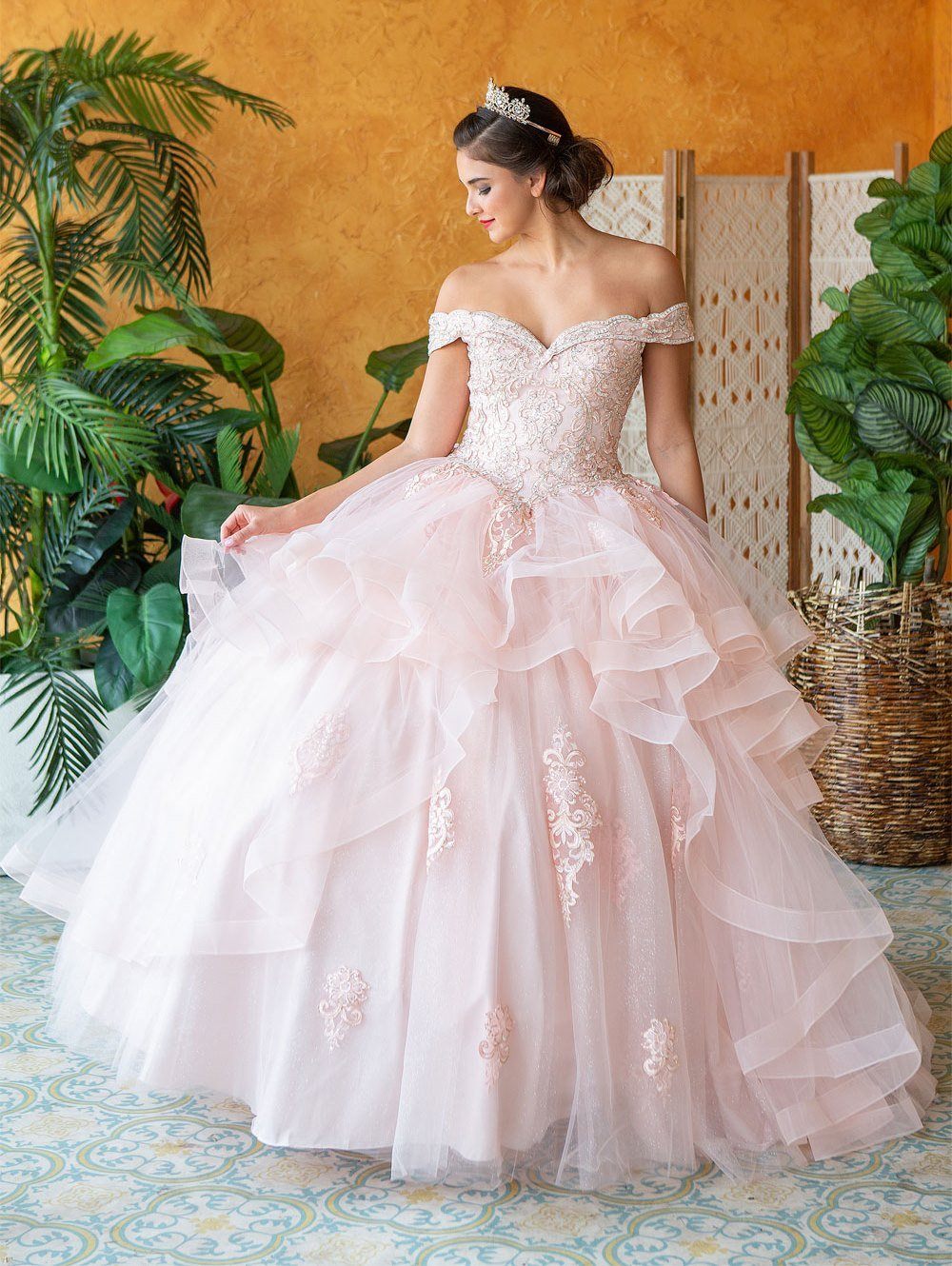 Layered Off Shoulder Quinceanera Dress by Calla KY018383
