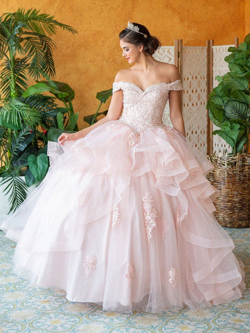 Mehrlagiges schulterfreies Quinceanera-Kleid von Calla KY018383