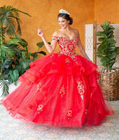 Mehrlagiges schulterfreies Quinceanera-Kleid von Calla KY018383