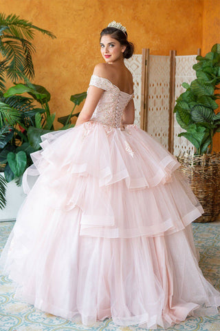 Mehrlagiges schulterfreies Quinceanera-Kleid von Calla KY018383